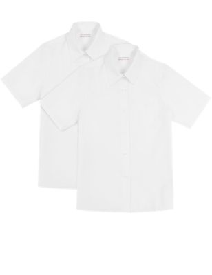 2 Pack Girls&#39; Longer Length Ultimate Non-Iron Short Sleeve Blouses